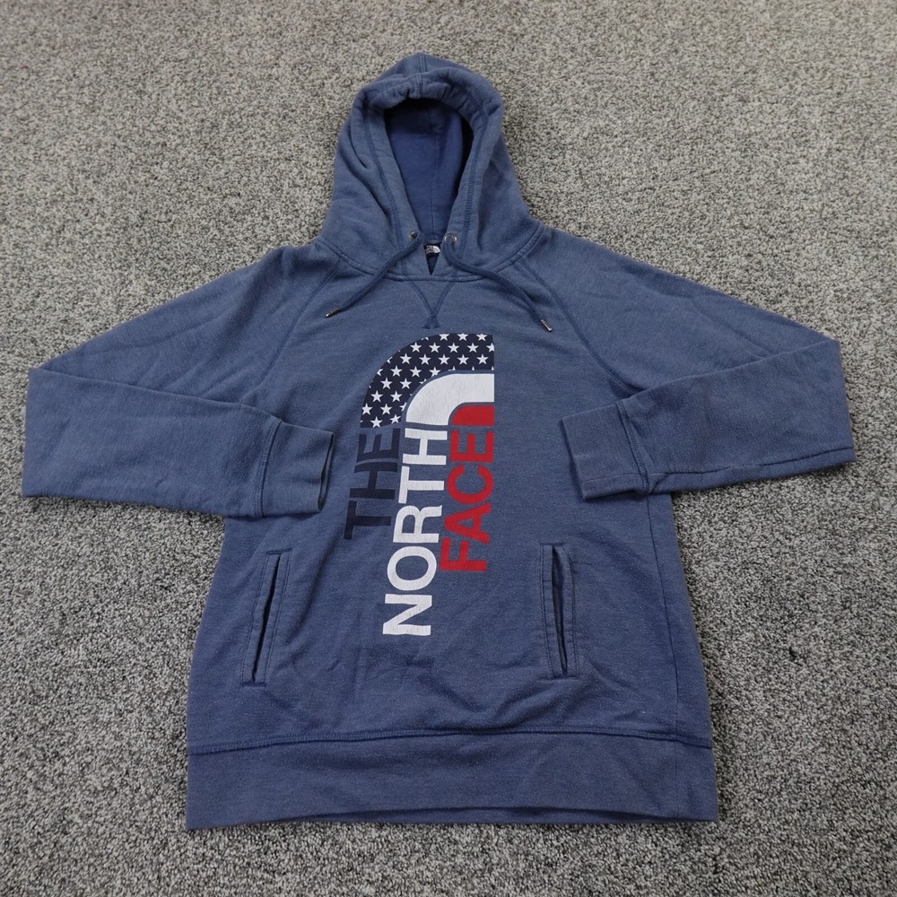 North Face Hoodie Womens M Blue Logo Pullover Sweatshirt Sweater Outdoors Hiking